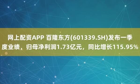 网上配资APP 百隆东方(601339.SH)发布一季度业绩，归母净利润1.73亿元，同比增长115.95%